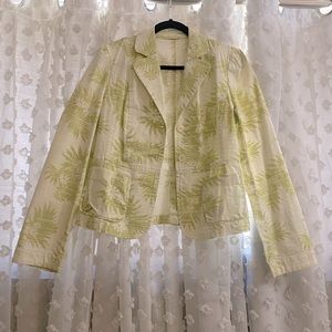 Vintage Retro Y2K white Cream Green Tropical Palm Floral blazer